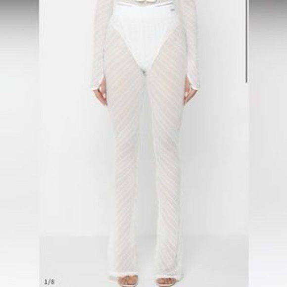 Maniere De Voir Sheer Trousers With Vegan Leather Ties - Flare Leg Size US 8 - Picture 2 of 9